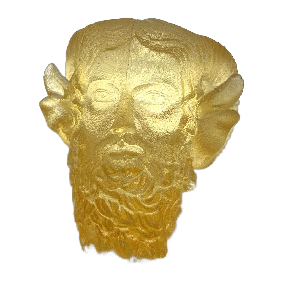 Ammon Zeus cast in amber-toned transparent resin