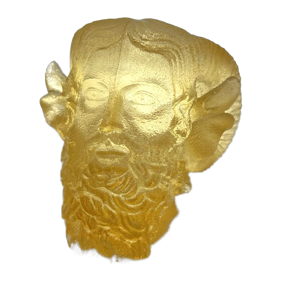Ammon Zeus cast in amber-toned transparent resin