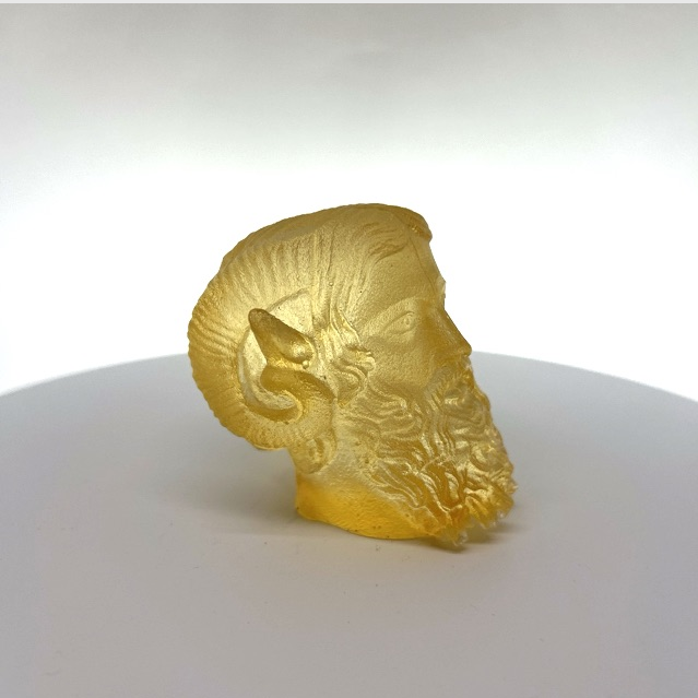Ammon Zeus cast in resin that has ambered with age, unique piece