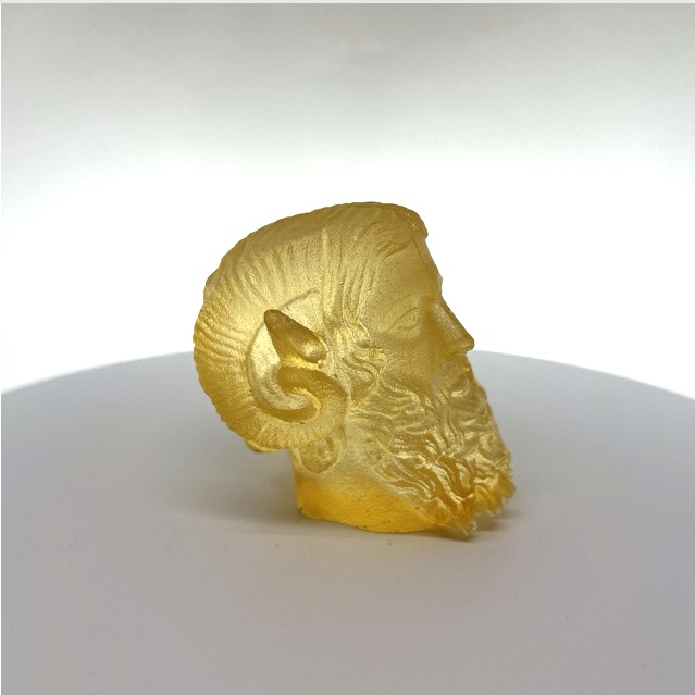 Ammon Zeus cast in resin that has ambered with age, unique piece