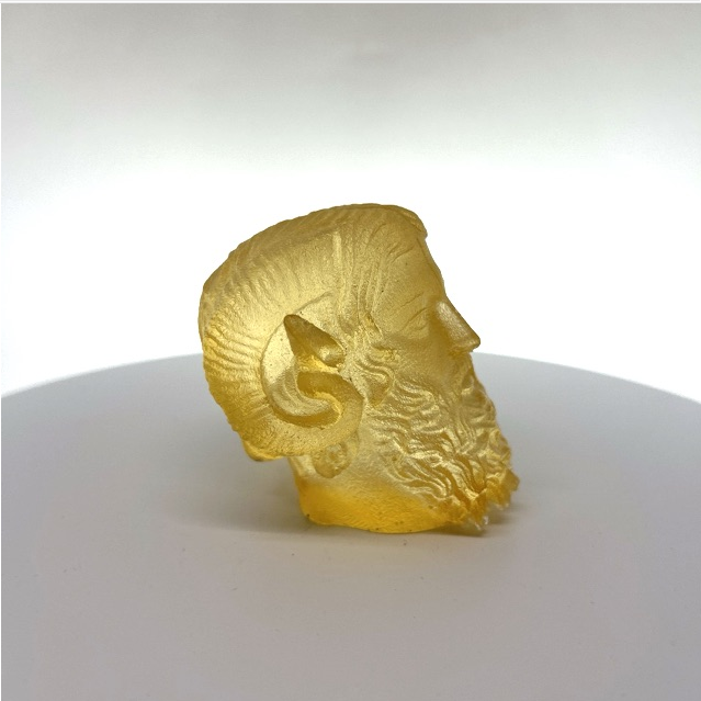 Ammon Zeus cast in resin that has ambered with age, unique piece