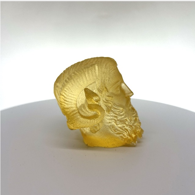 Ammon Zeus cast in resin that has ambered with age, unique piece
