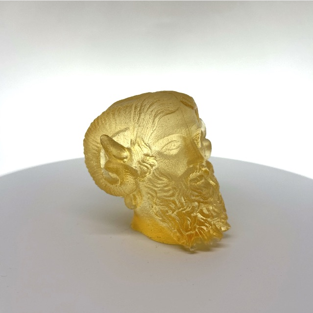 Ammon Zeus cast in resin that has ambered with age, unique piece